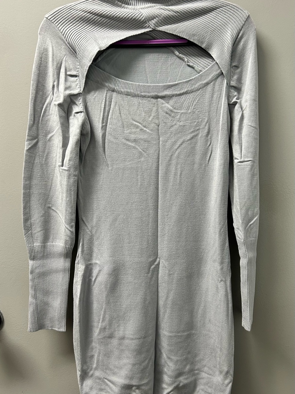 Light Gray Long Sleeve Turtle Neck Knit Mini Dress Sz Large